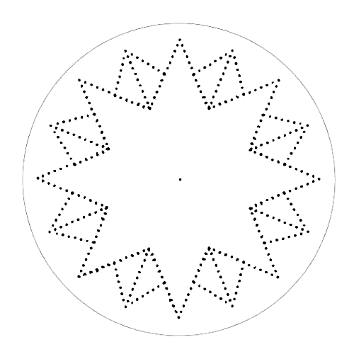 Нитяна графіка (ізонитка (зображення ниткою), нитковий дизайн) - графічне зображення, виконане нитками на будь-якому твердому підставі. Схема для свердління дисків 1