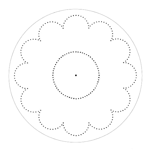 Нитяна графіка (ізонитка (зображення ниткою), нитковий дизайн) - графічне зображення, виконане нитками на будь-якому твердому підставі. Схема для свердління дисків 5