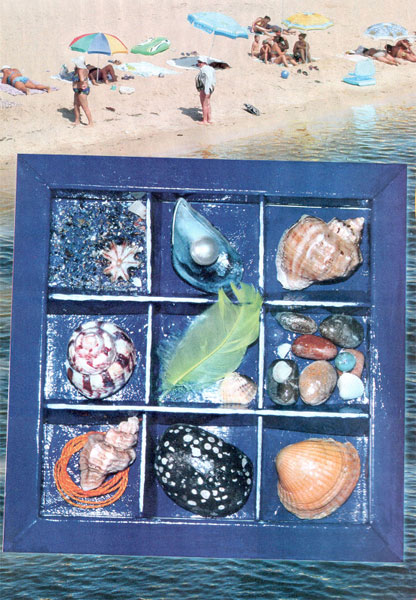 Морське об'ємне панно з черепашками і камінцями