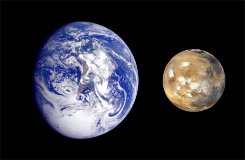 Порівняння розмірів Землі та Марса
