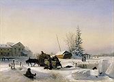 Лагоріо Л. Ф. Возка льоду (Зимовий вид колишнього винного містечка на Василівському острові в Петербурзі на Чорній річці). 1849